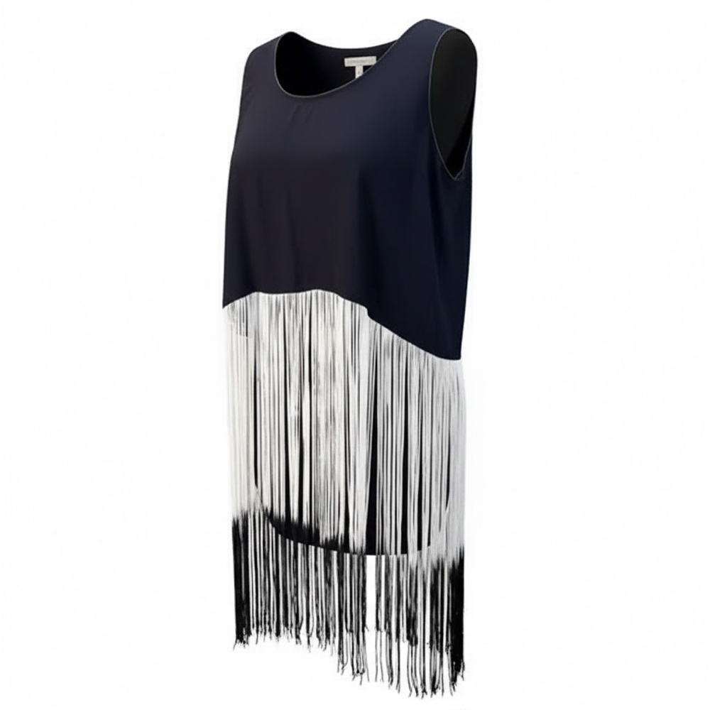 NWOT Uno Core Women's Boho Blue &‎ White Ombré Fringe Duster , Size Medium